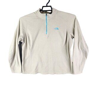 Womens Beige The North Face Fleece Pullover Sweatshirt 1/4 Zip Long Sleeve XL